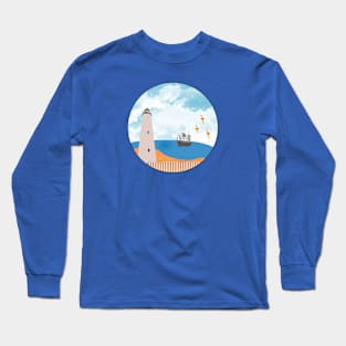 Ocracoke Island Lighthouse with Ship Long Sleeve T-Shirt